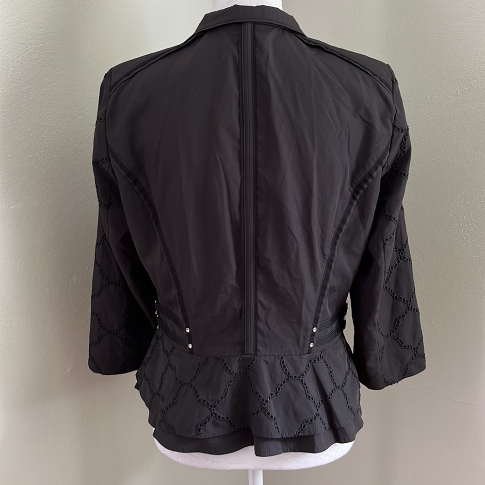 WHBM Eyelet Zip Front BlazerJacket with Rhinestone Accents and Peplum Hemline - Picture 7 of 14